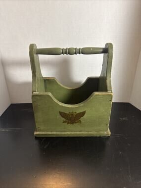 VTG Solid Wood Olive Green Napkin, Leltter Box, American Heritage, Eagle